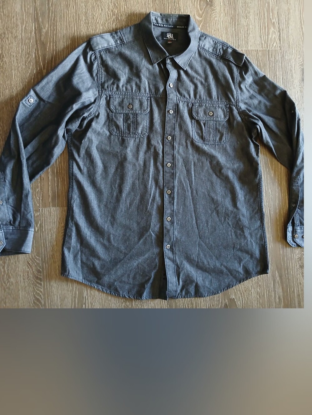 Rock & Republic Men's Sz XL Blueish Greyish Button-Down Shirt 100% Cotton